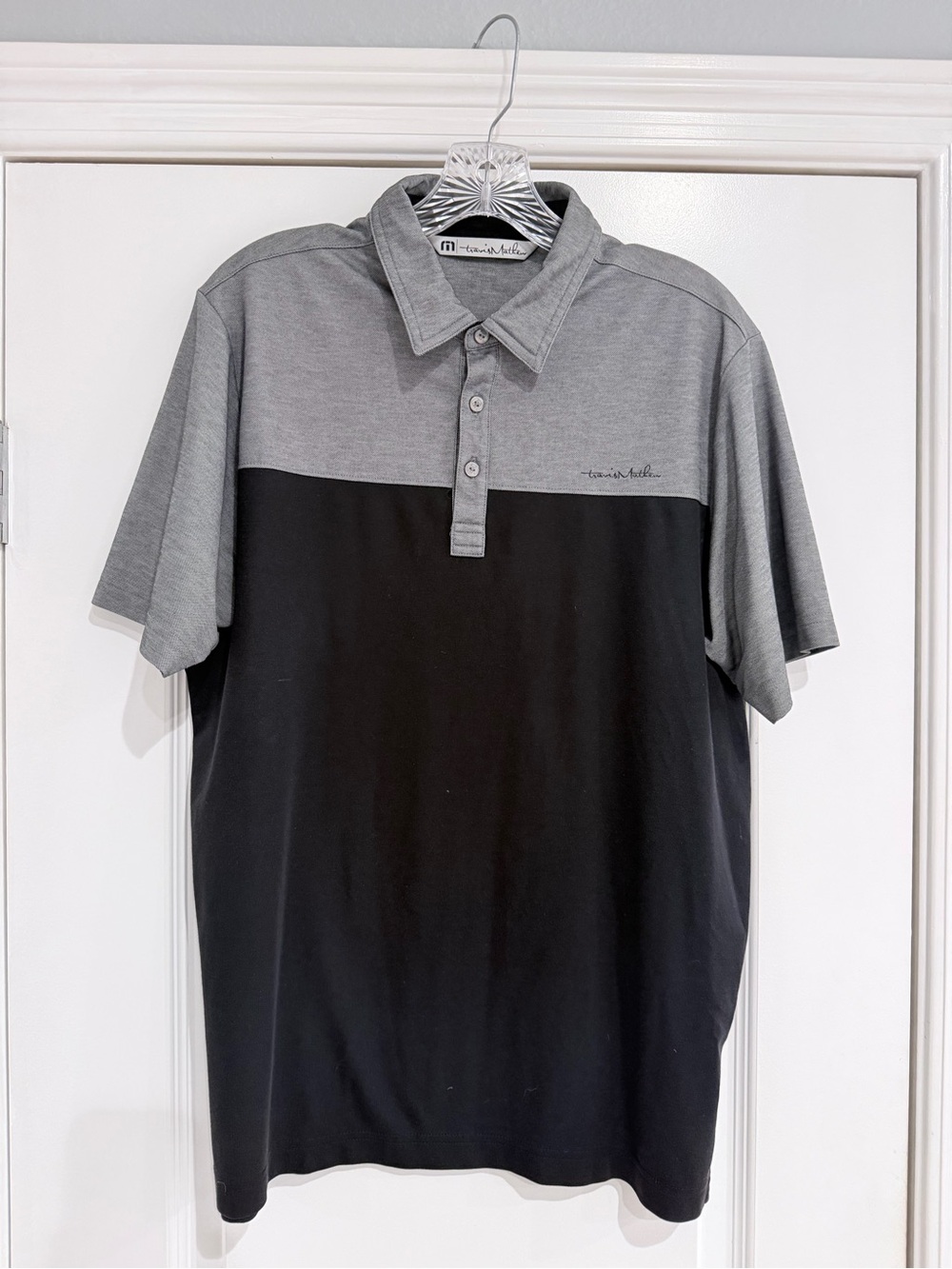 Travis Mathew Gray and Black Colorblock Polo
